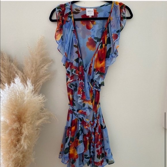 Misa Los Angeles Blue wrap dress - Picture 4 of 5